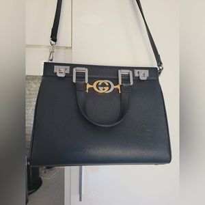 GUCCI Calfskin Small Zumi Top Handle Bag Black **AUTHENTIC**